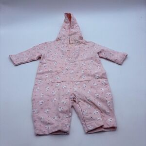Miniwear Coverall Girls 3-6 Months Pink Kitty Cat Hooded French Terry One‎ Piece